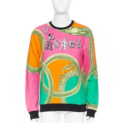 new VERSACE neon pink orange green logo gold barocco pullover jumper sweats XL