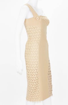 NWT Versace Nude Crocheted Cotton and Silk-Cady One-Shoulder Dress Italian 40