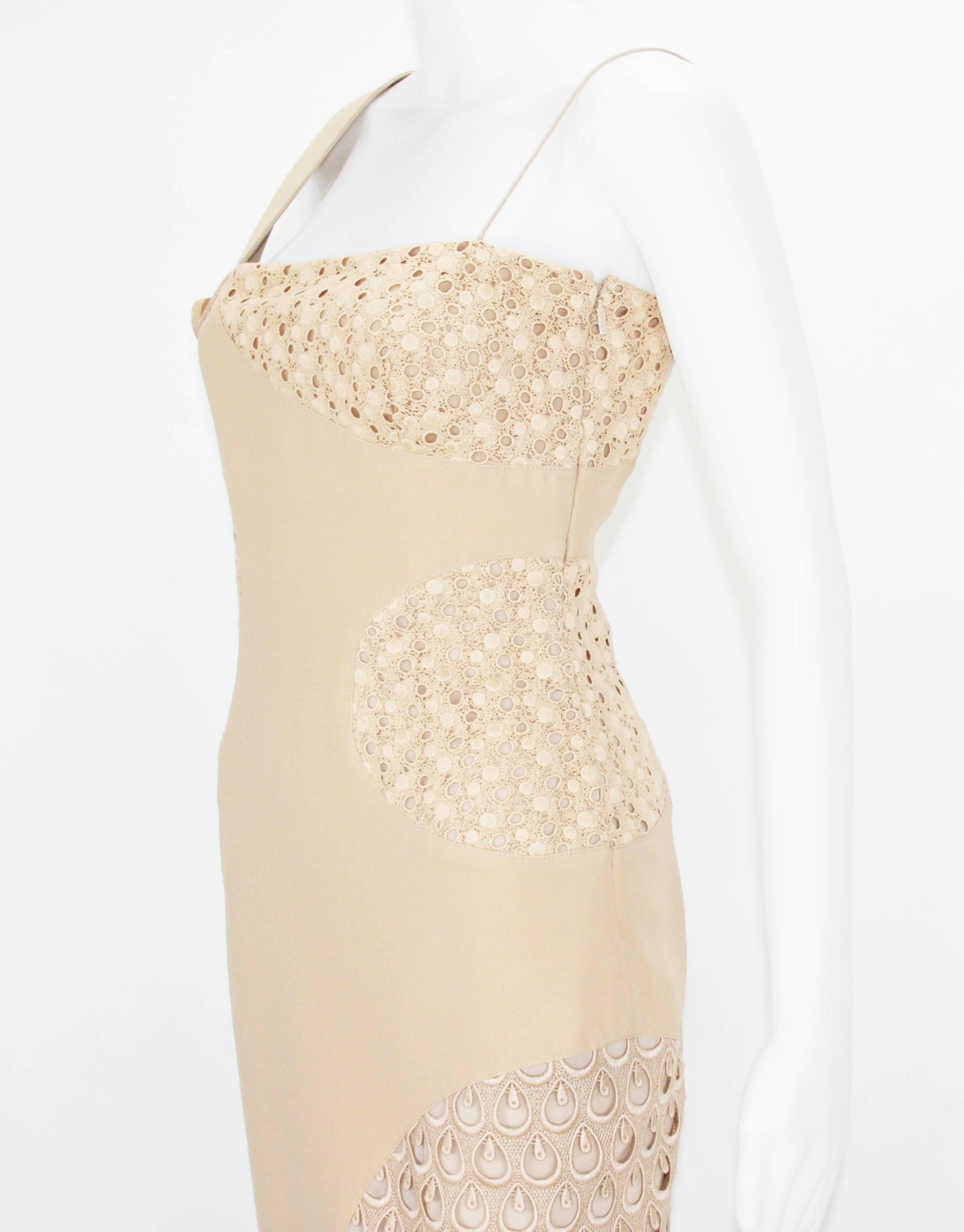 New Versace Nude Crocheted Cotton and Silk-Cady One-Shoulder Dress 40 In New Condition For Sale In Montgomery, TX