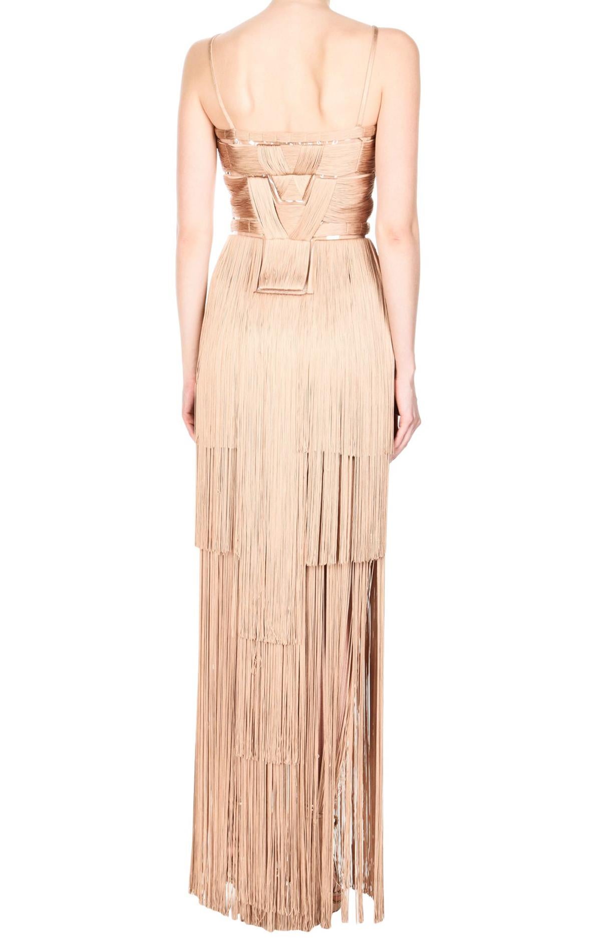 New Versace Nude Naked Spectacular Fringe Long Silk Corset Dress Gown It.  44 1