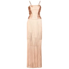 New Versace Nude Naked Spectacular Fringe Long Silk Corset Dress Gown It. 44