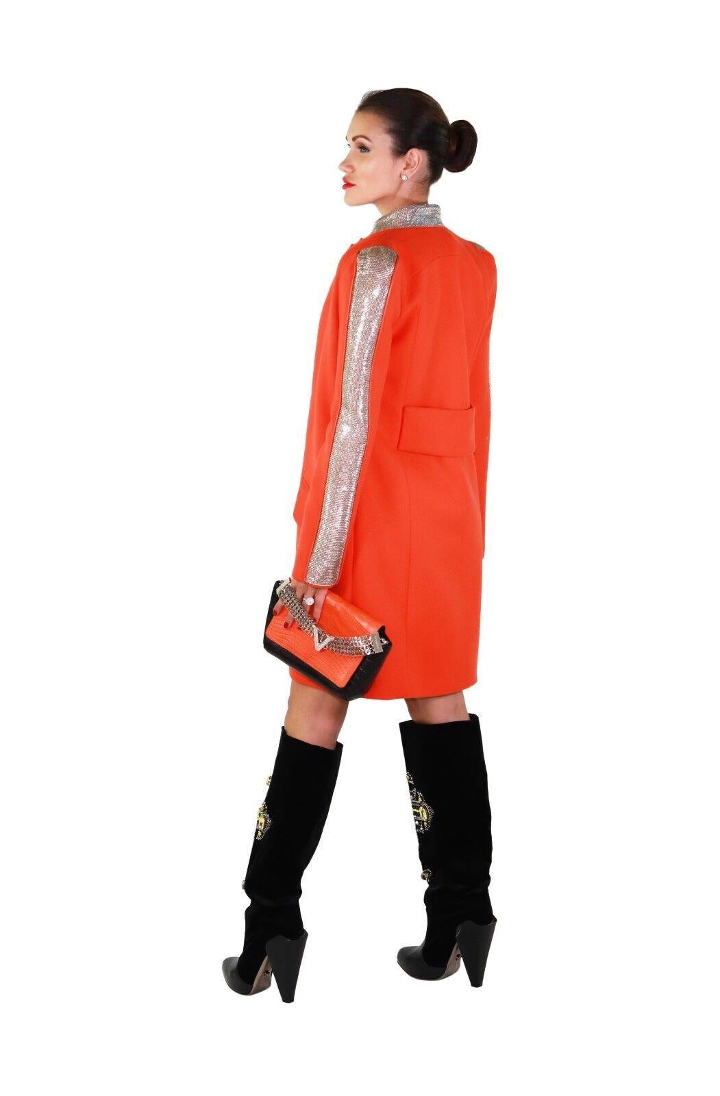 Red NEW VERSACE ORANGE WOOL and CHAIN MESH COAT 40 - 4 For Sale