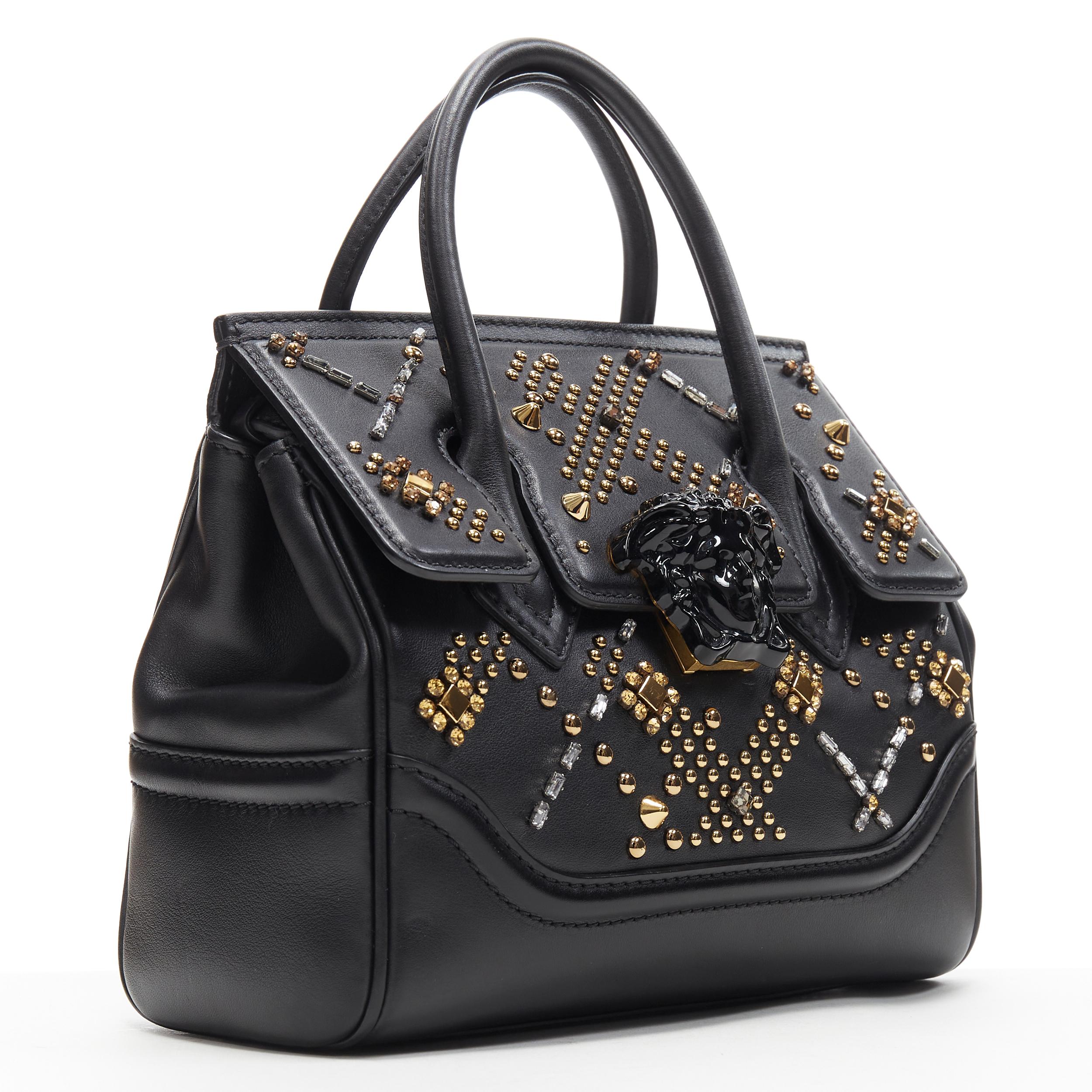 Black new VERSACE Palazzo Empire black gold crystal stud embellished crossbody bag