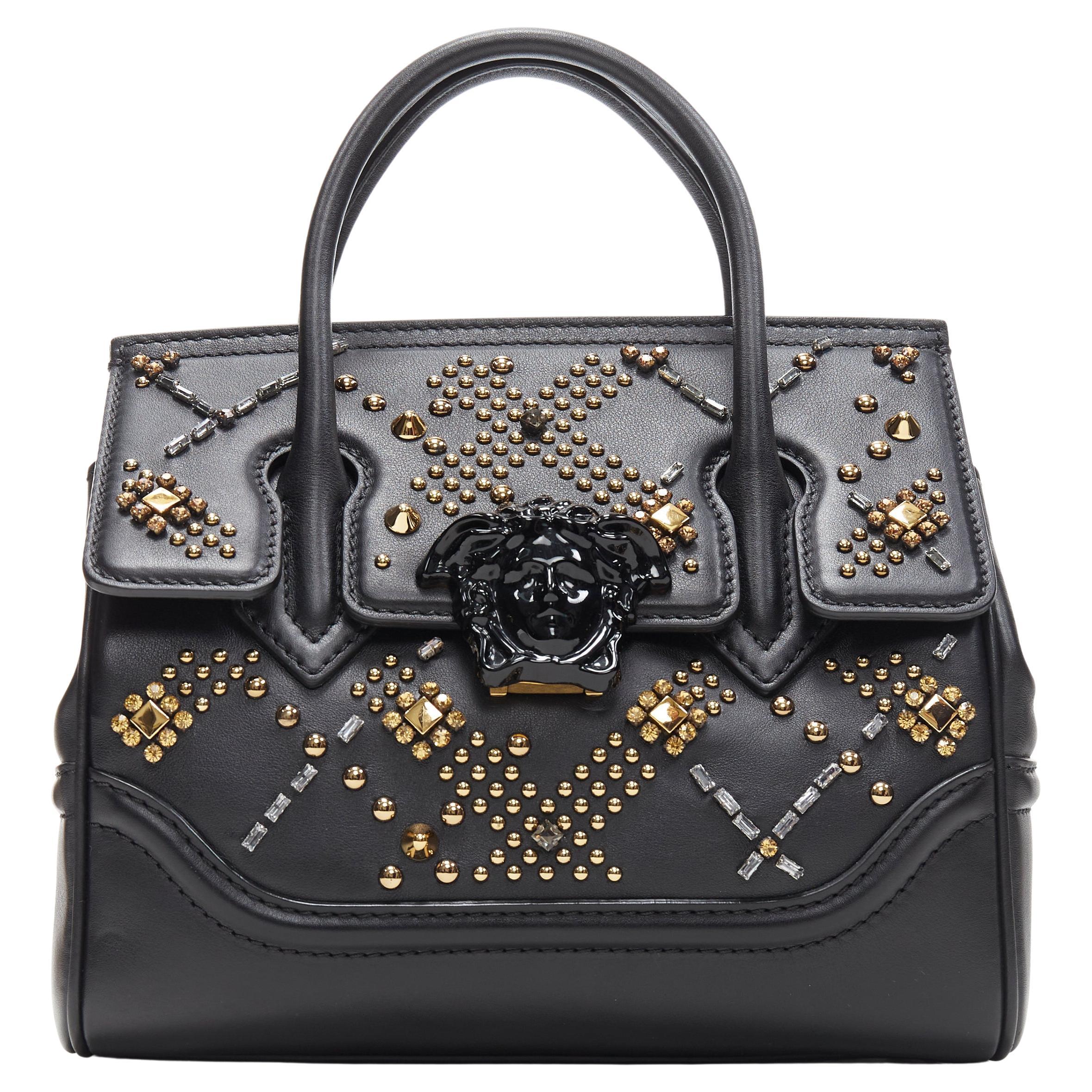 new VERSACE Palazzo Empire black gold crystal stud embellished crossbody bag  at 1stDibs