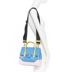 new VERSACE Palazzo Empire blue pink yellow calf leather Medusa shoulder bag