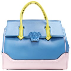 new VERSACE Palazzo Empire blue pink yellow calf leather Medusa shoulder bag