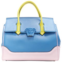 neu VERSACE Palazzo Empire blau rosa gelb Kalbsleder Medusa Umhängetasche