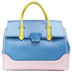 VERSACE Palazzo Empire große Umhängetasche aus blauem, rosa, rosa und gelbem Kalbsleder Medusa