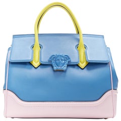 new VERSACE Palazzo Empire blue pink yellow calf Medusa large shoulder bag