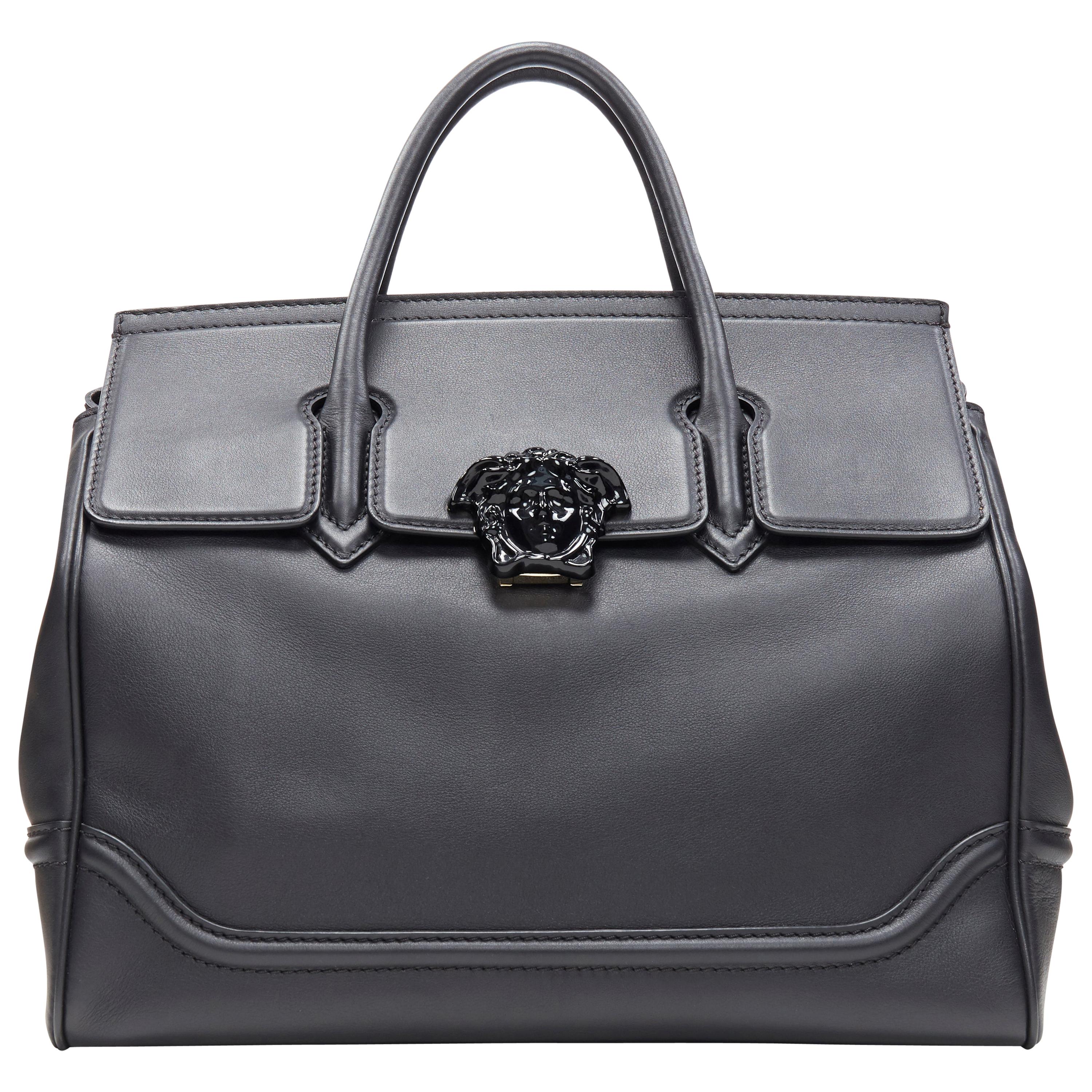 new VERSACE Palazzo Empire Large black calf leather Medusa shoulder satchel bag