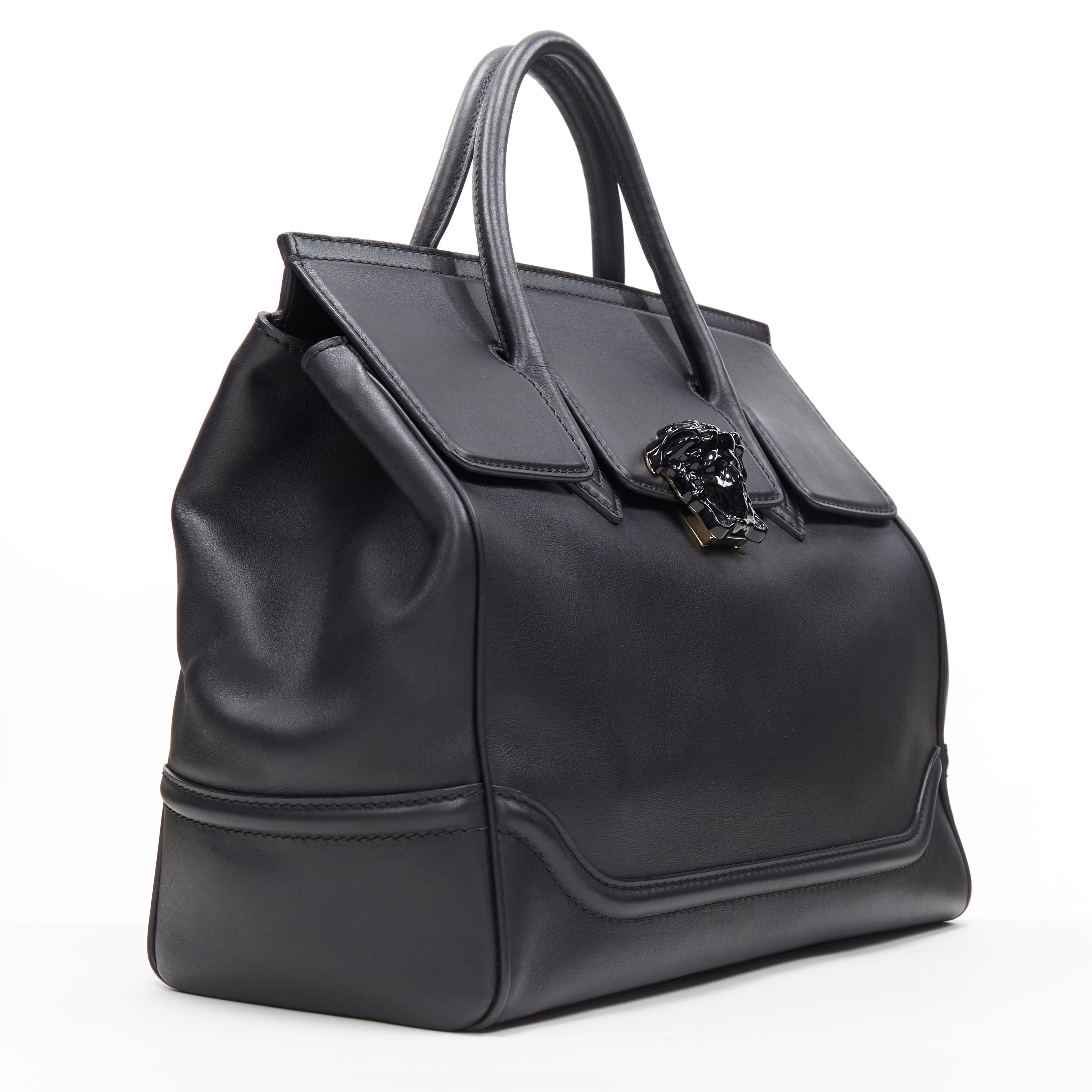 Black new VERSACE Palazzo Empire Large classic black calf leather Medusa satchel bag