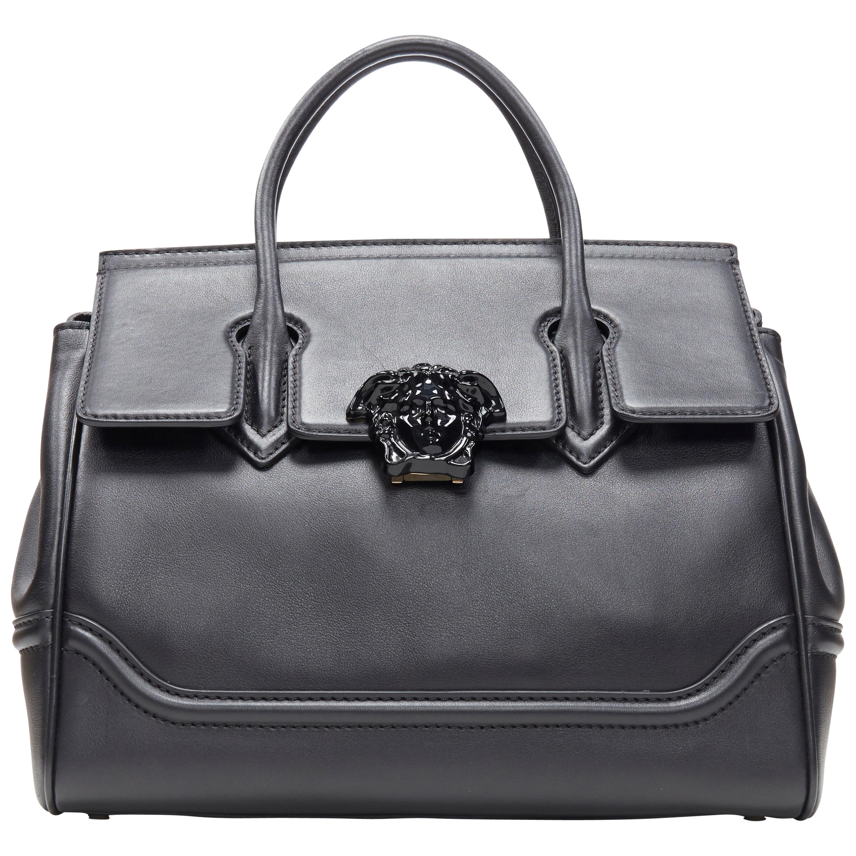 new VERSACE Palazzo Empire Medium classic black calf leather Medusa satchel bag