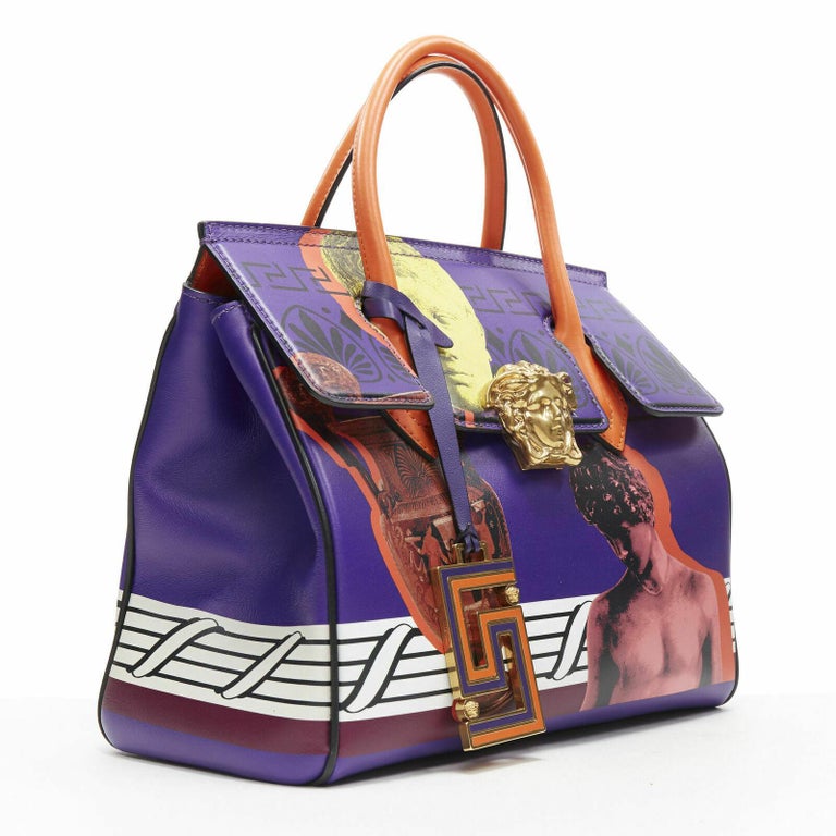new VERSACE Palazzo Empire Medusa Medium Magna Grecia purple print limited  bag For Sale at 1stDibs | versace palazzo empire bag