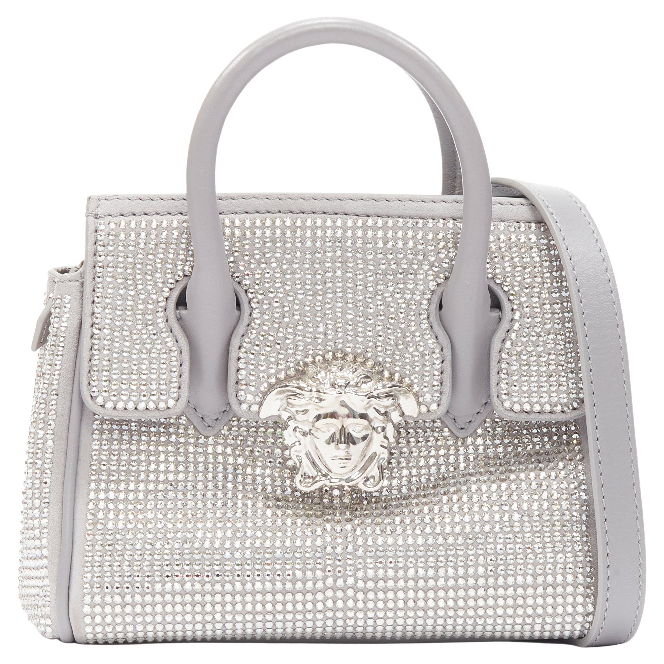 new VERSACE Palazzo Empire Mini Limited Edition grey crystal crossbody bag For Sale