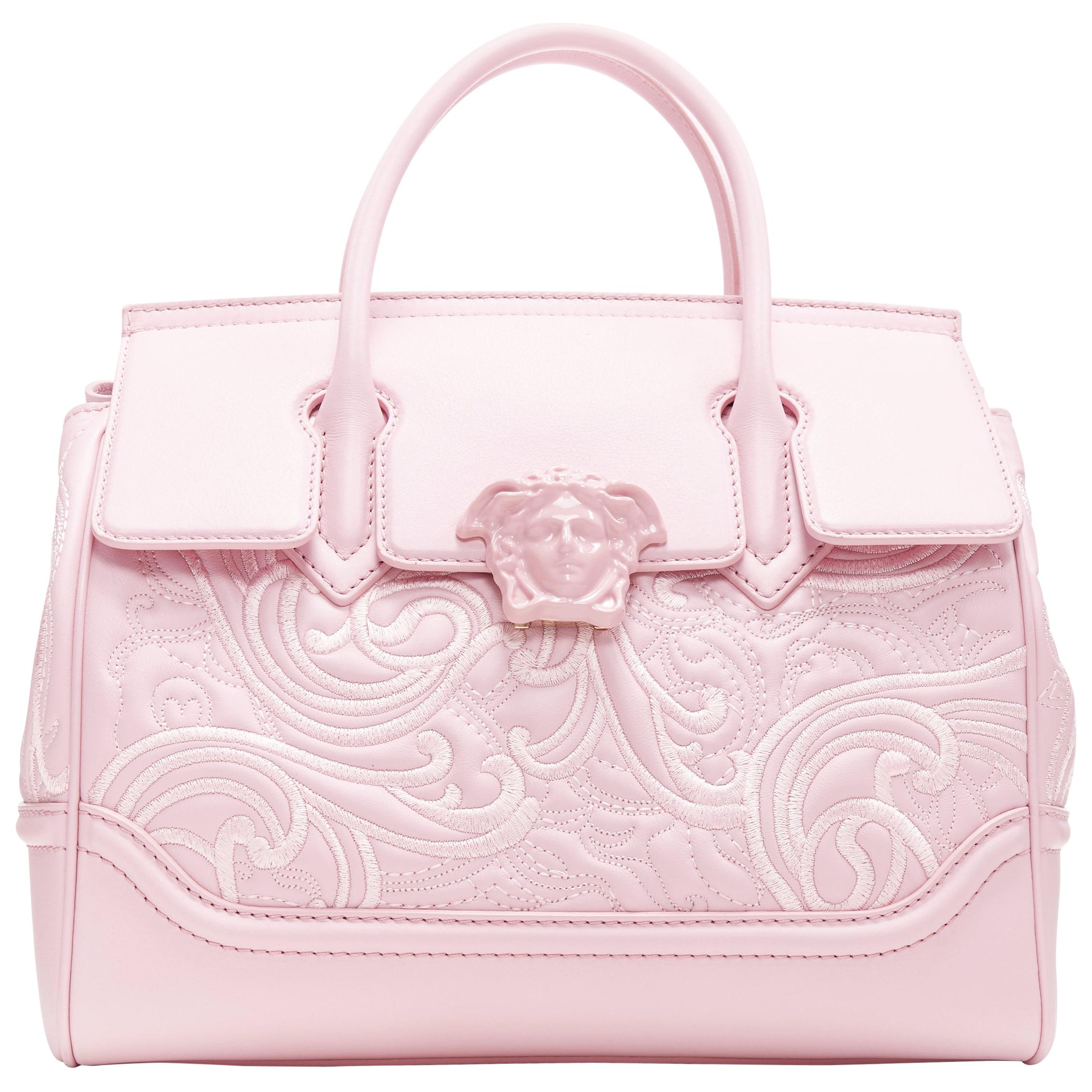 new VERSACE Palazzo Empire pink leather embroidery Medusa flap shoulder bag