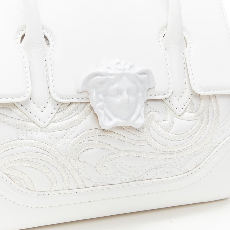 new VERSACE Palazzo Empire Small Baroque Embroidered white Medusa satchel  bag