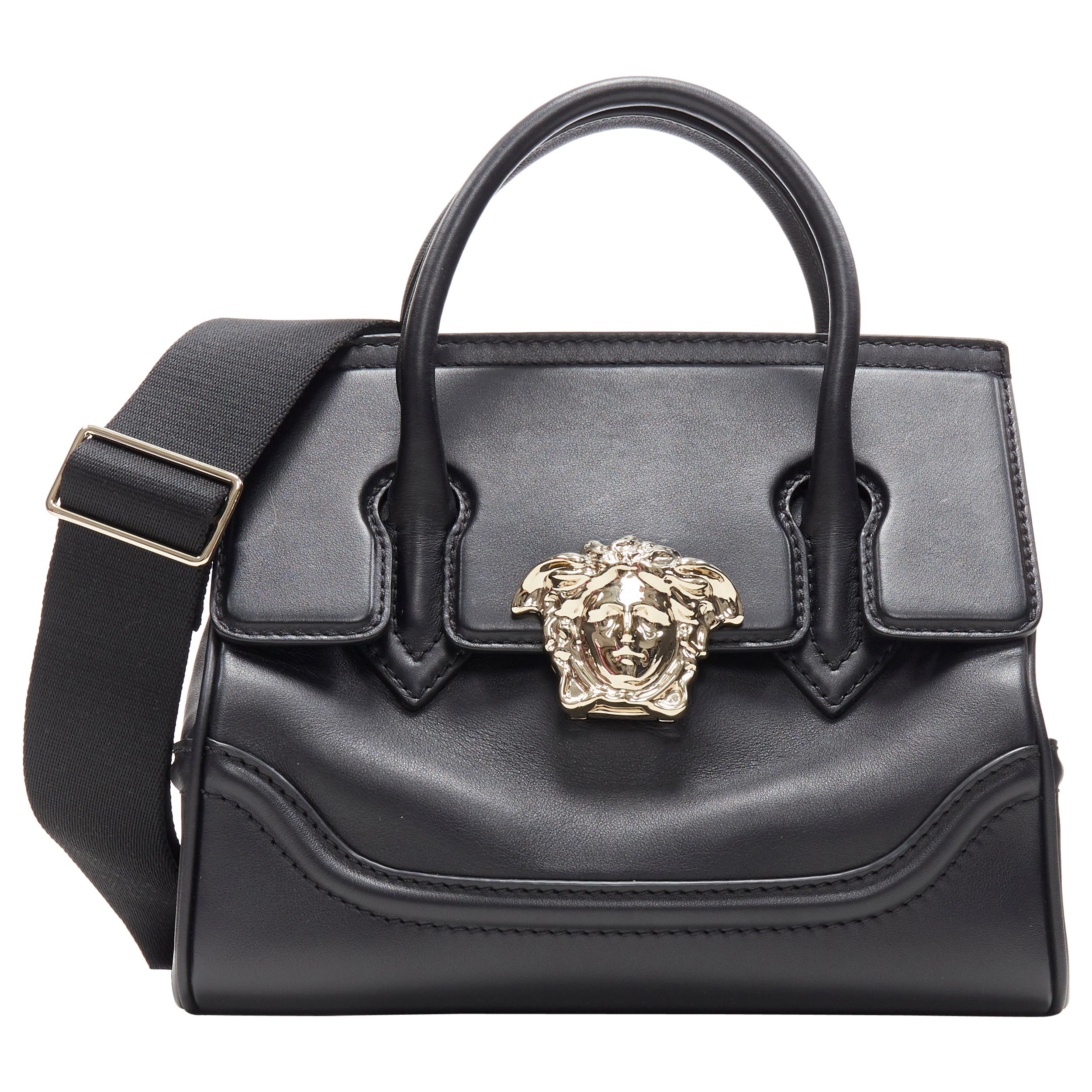 new VERSACE Palazzo Empire Small black leather gold Medusa flap shoulder bag  at 1stDibs
