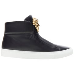 new VERSACE Palazzo gold Medusa black calfskin leather high top sneaker EU40