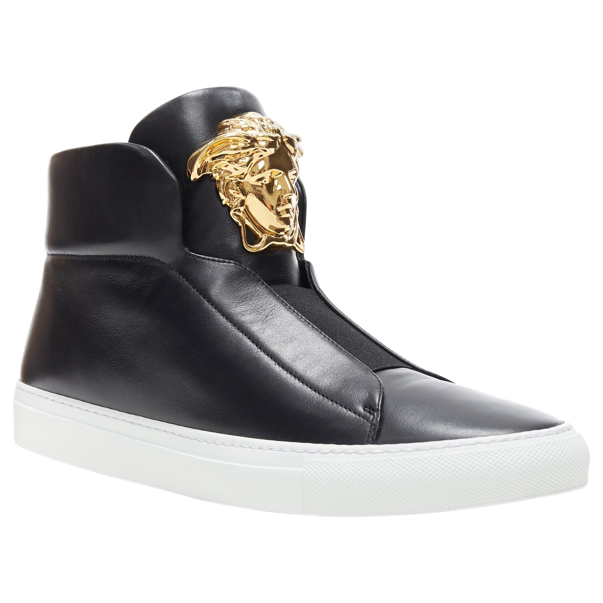 new VERSACE Palazzo gold Medusa black calfskin leather high top sneaker  EU41 at 1stDibs