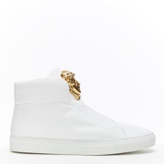 new VERSACE Palazzo gold Medusa white calfskin leather high top sneaker EU40