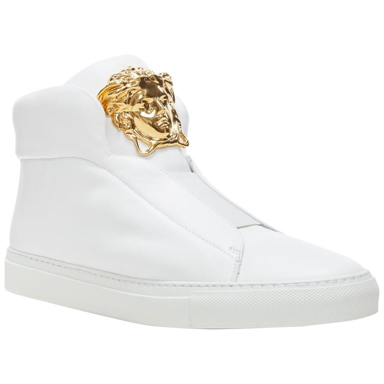 new VERSACE Palazzo gold Medusa white calfskin leather high top sneaker  EU40 at 1stDibs | versace high top sneakers, high top versace, gold versace  high top sneakers