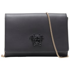 new VERSACE Palazzo Medusa black calf leather flap chain shoulder bag clutch