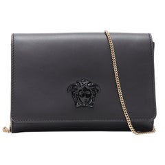 new VERSACE Palazzo Medusa black calf leather flap shoulder chain clutch bag