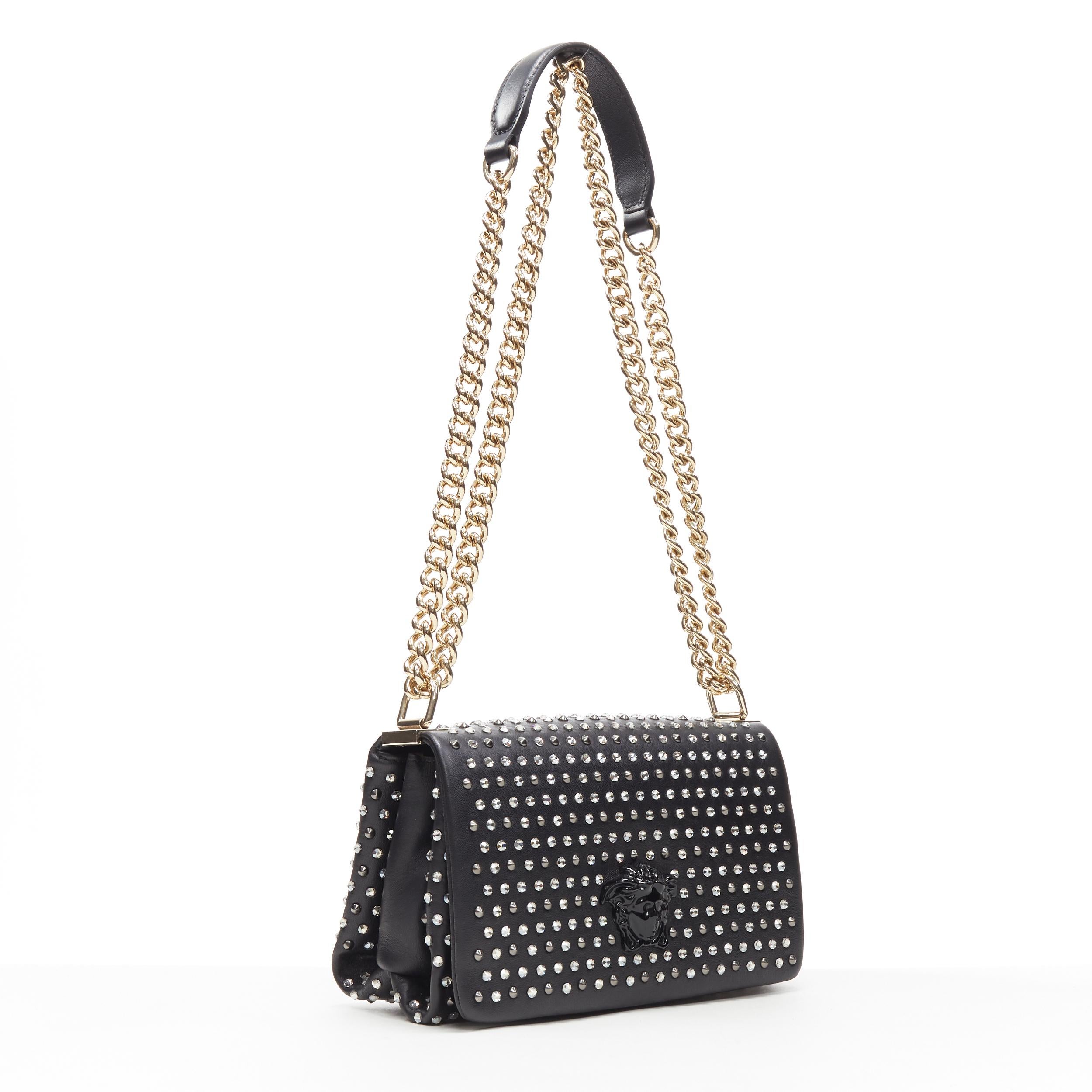 new VERSACE Palazzo Medusa black calf strass crystal spike stud shoulder bag In New Condition In Hong Kong, NT