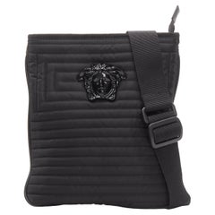 new VERSACE Palazzo Medusa black geometric quilted nylon crossbody messenger bag