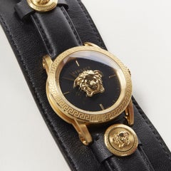 new VERSACE Palazzo Medusa black gold Greca convertible leather cuff wrist watch