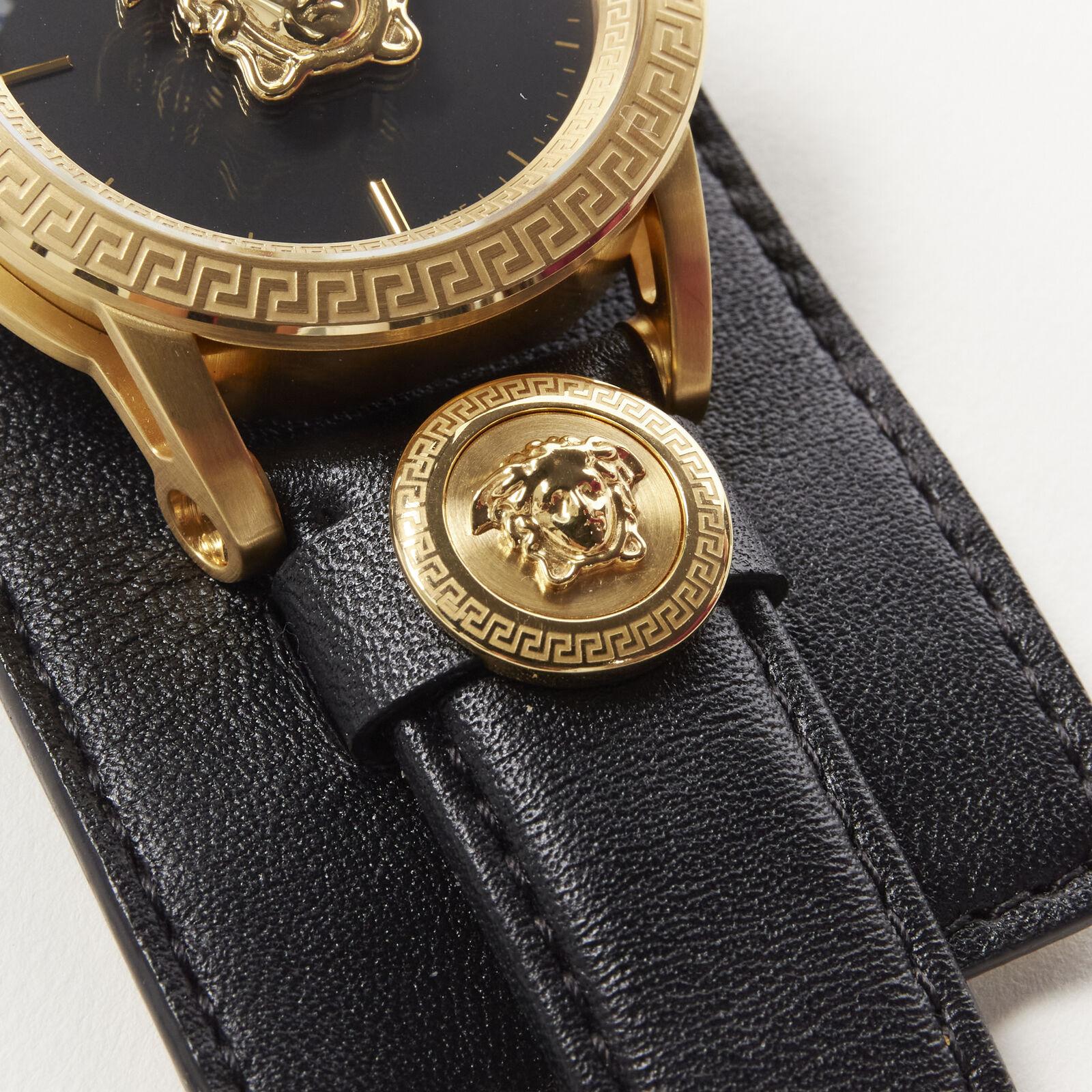 Women's new VERSACE Palazzo Medusa black gold Greca convertible leather cuff wrist watch