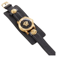 new VERSACE Palazzo Medusa black gold Greca convertible leather cuff wrist watch