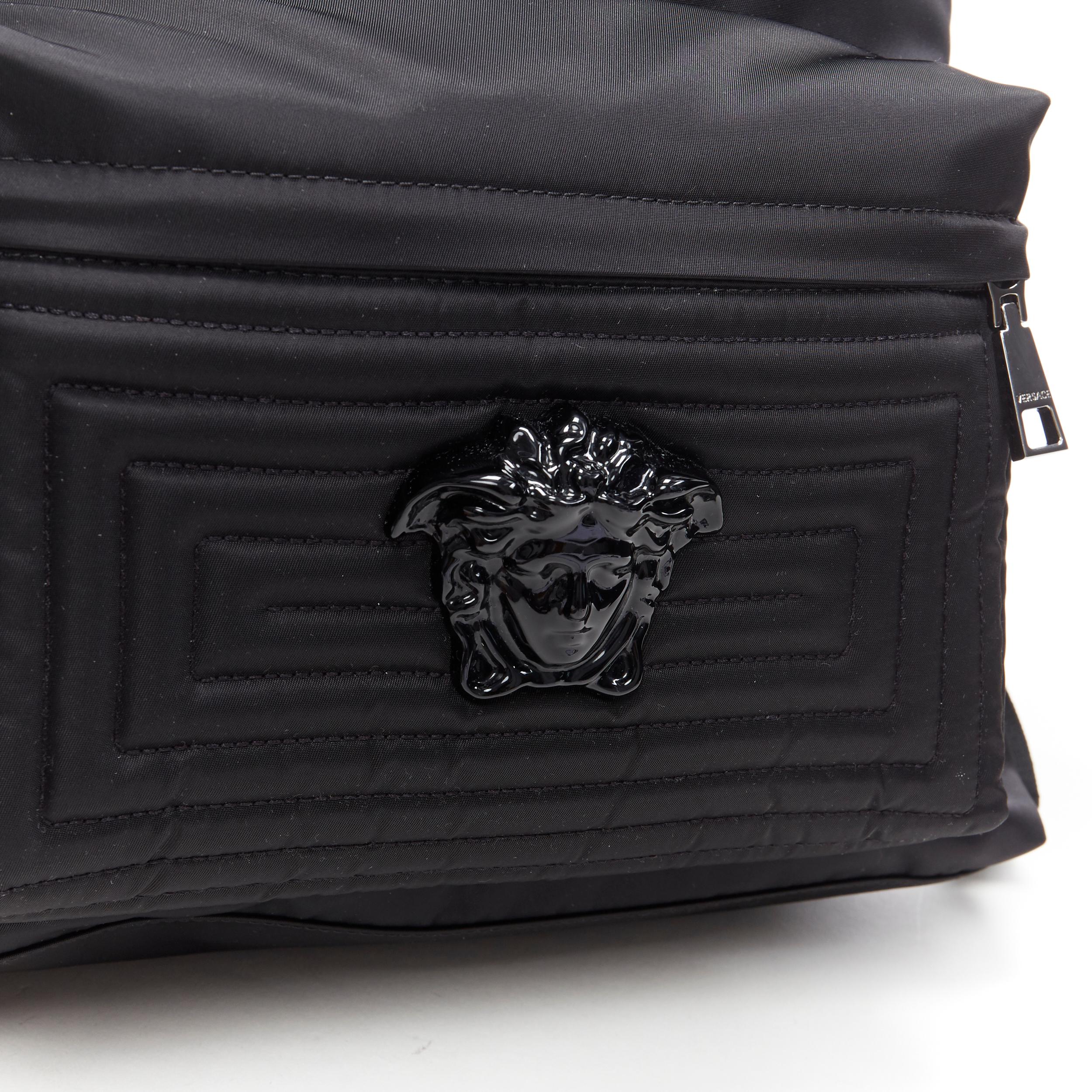 Black new VERSACE Palazzo Medusa black nylon Greca stitch front pocket backpack
