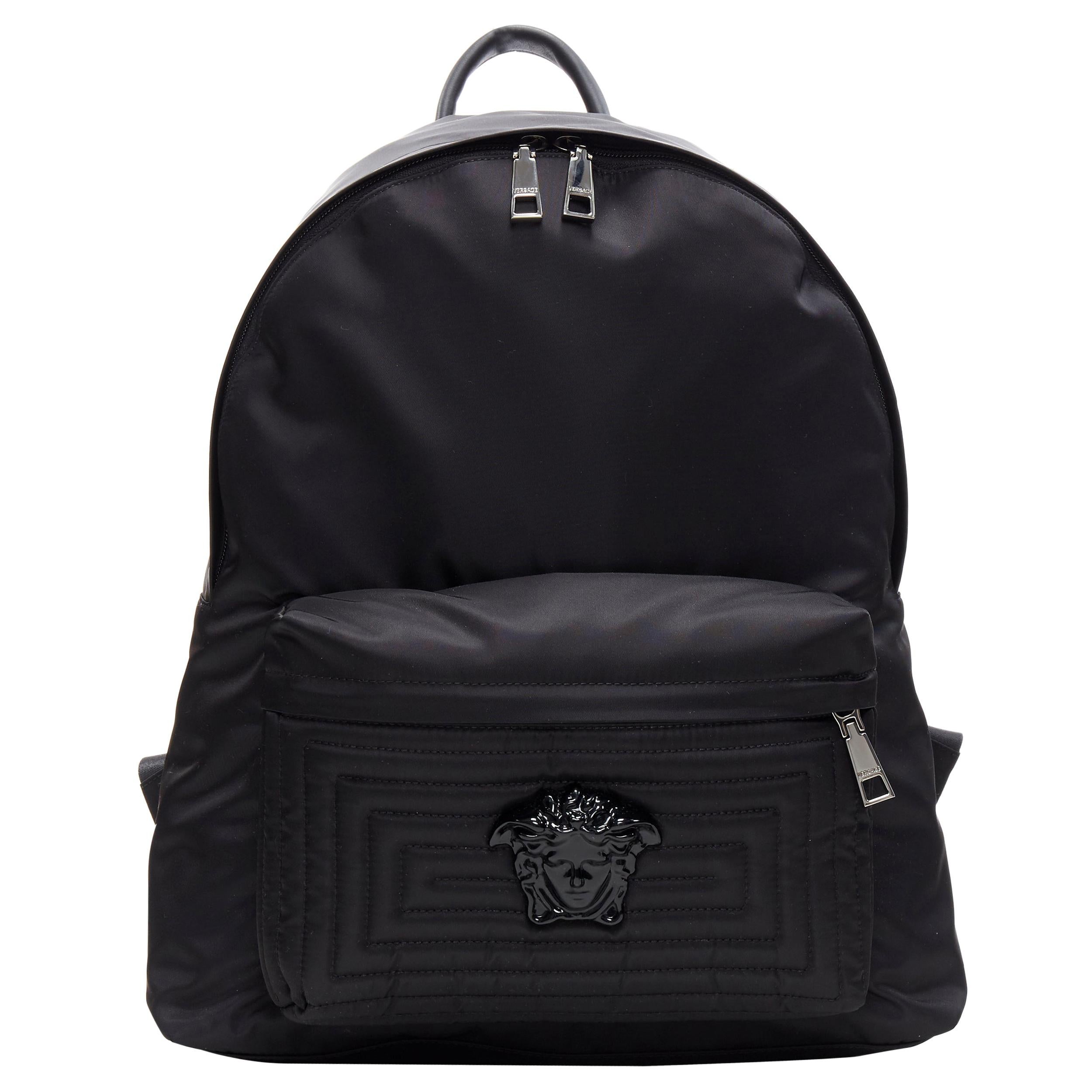 new VERSACE Palazzo Medusa black nylon Greca stitch front pocket backpack