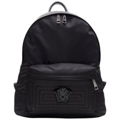 new VERSACE Palazzo Medusa black nylon Greca stitch front pocket backpack