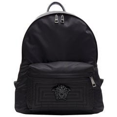 new VERSACE Palazzo Medusa black nylon Greca stitch front pocket backpack