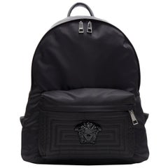 new VERSACE Palazzo Medusa black nylon Greca stitch front pocket backpack