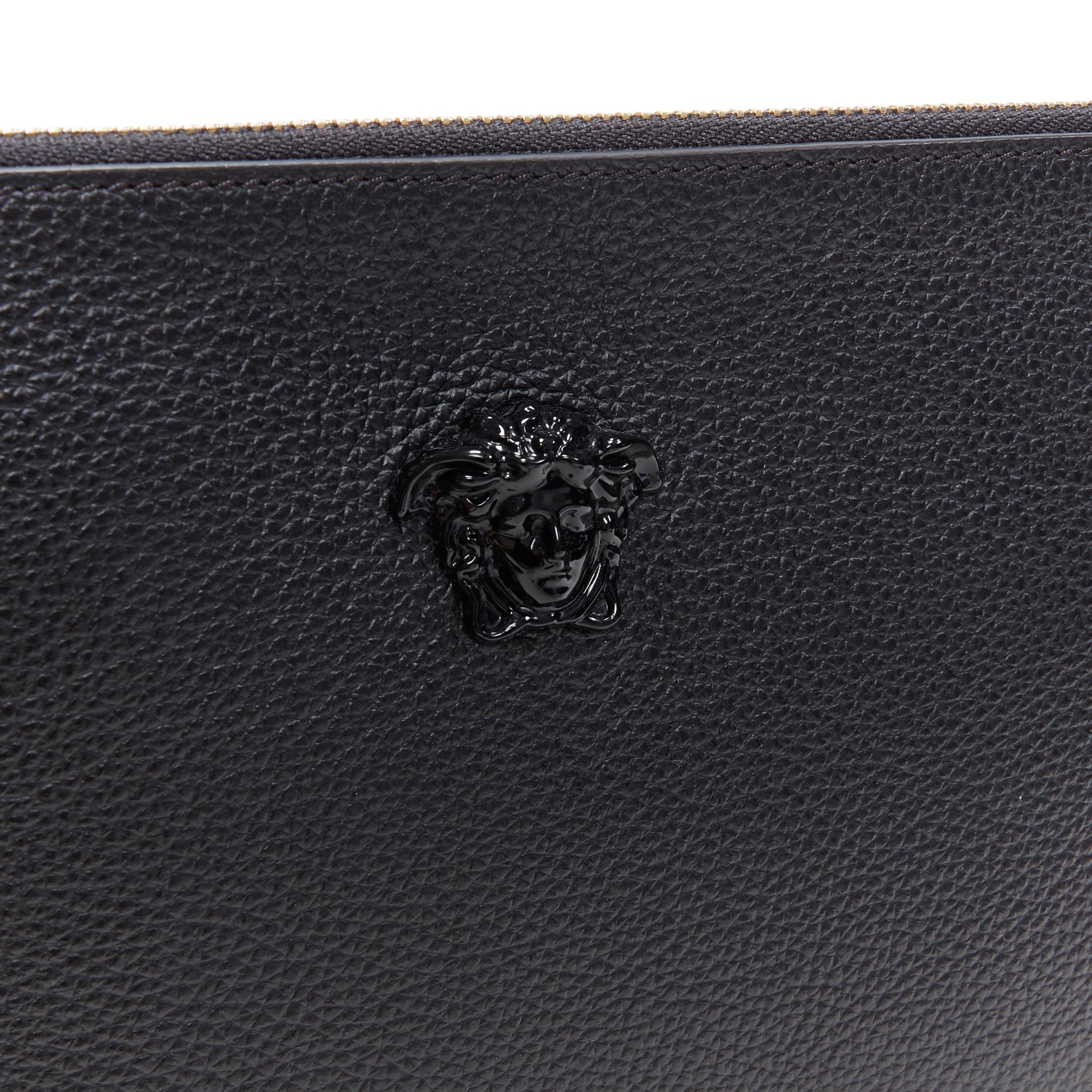 Black new VERSACE Palazzo Medusa black pebble leather top zip wristlet clutch bag
