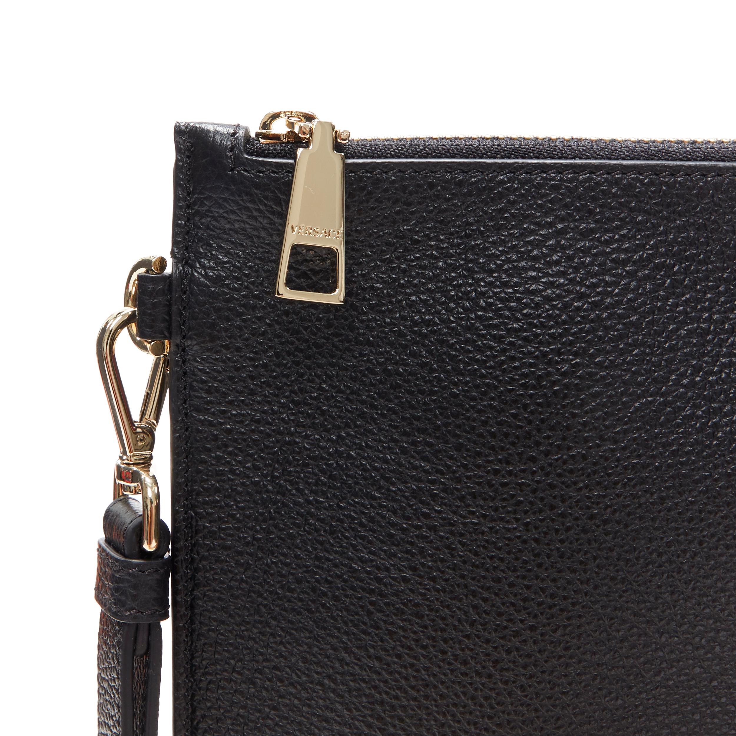 nuovo VERSACE Palazzo Medusa nero in pelle di ciottoli, pochette da polso con zip superiore 2
