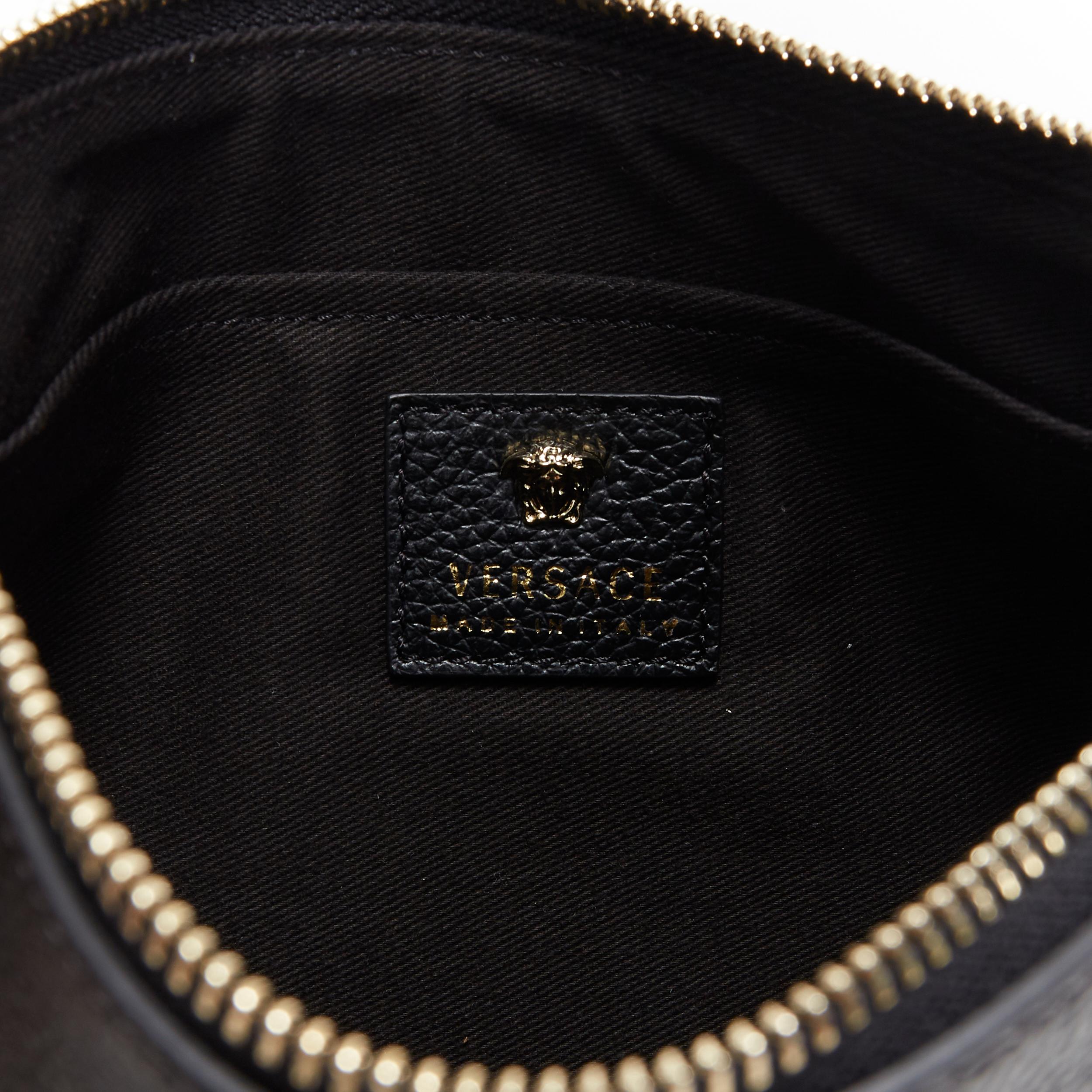 Women's new VERSACE Palazzo Medusa black pebble leather top zip wristlet clutch bag