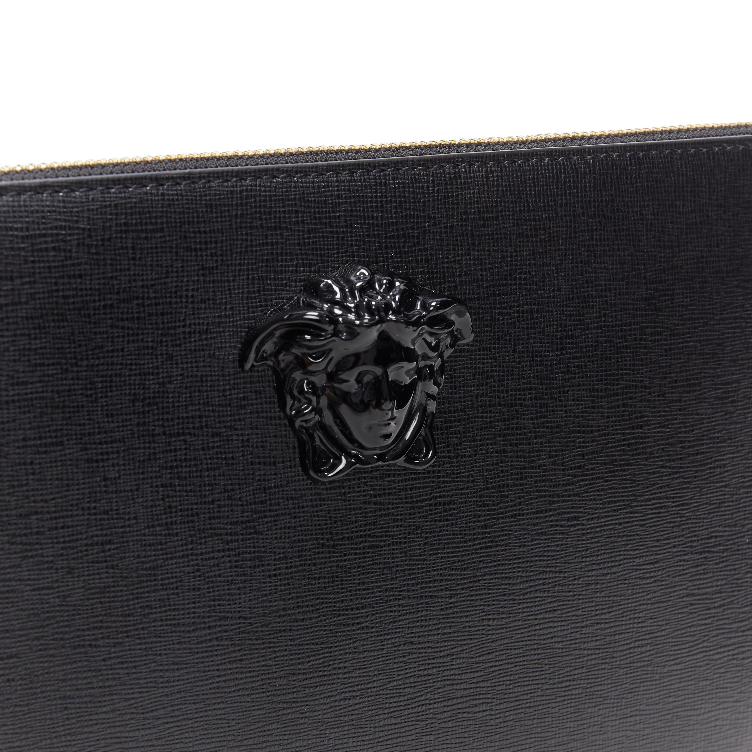 Black new VERSACE Palazzo Medusa black saffiano calf leather wristlet pouch clutch bag