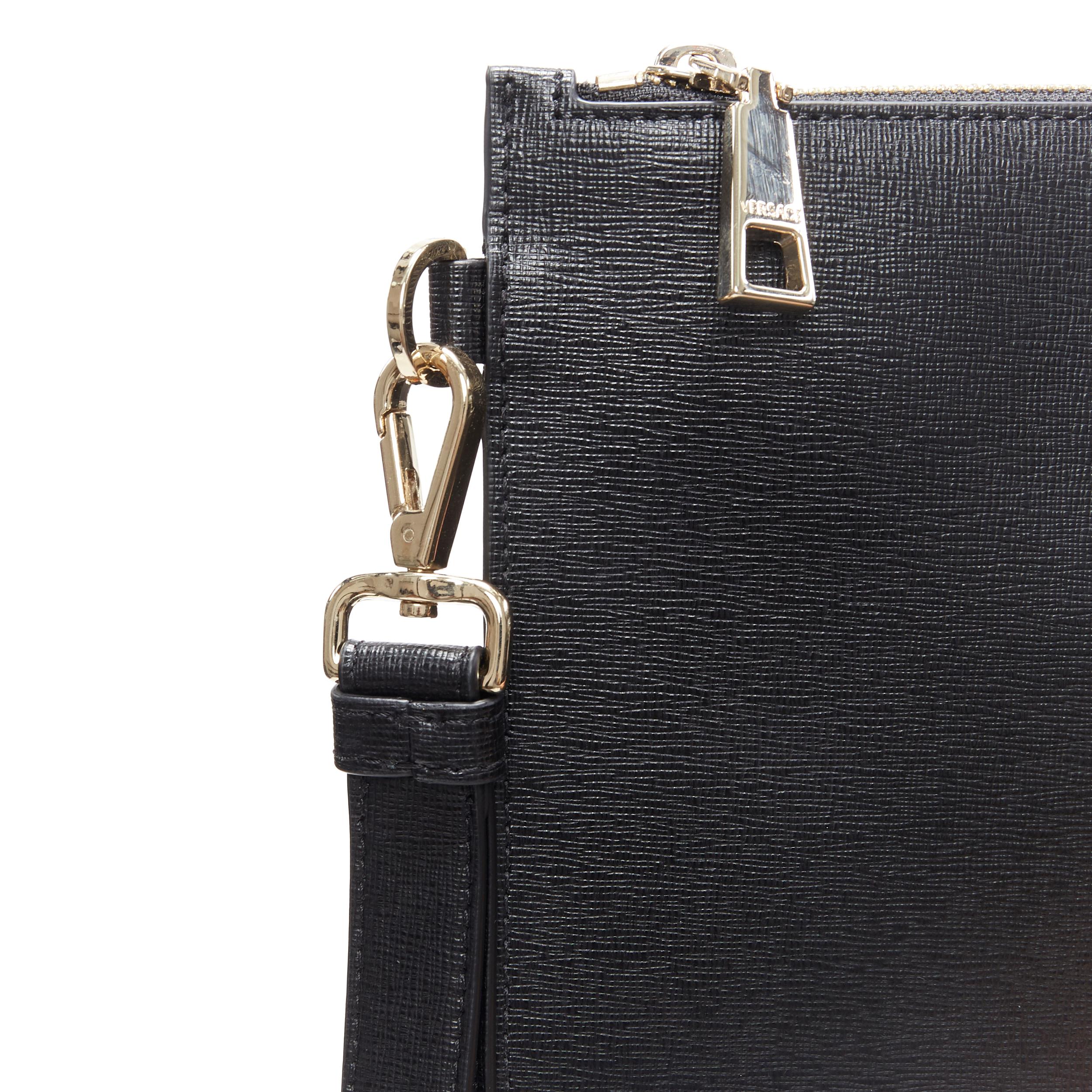Women's new VERSACE Palazzo Medusa black saffiano calf leather wristlet pouch clutch bag