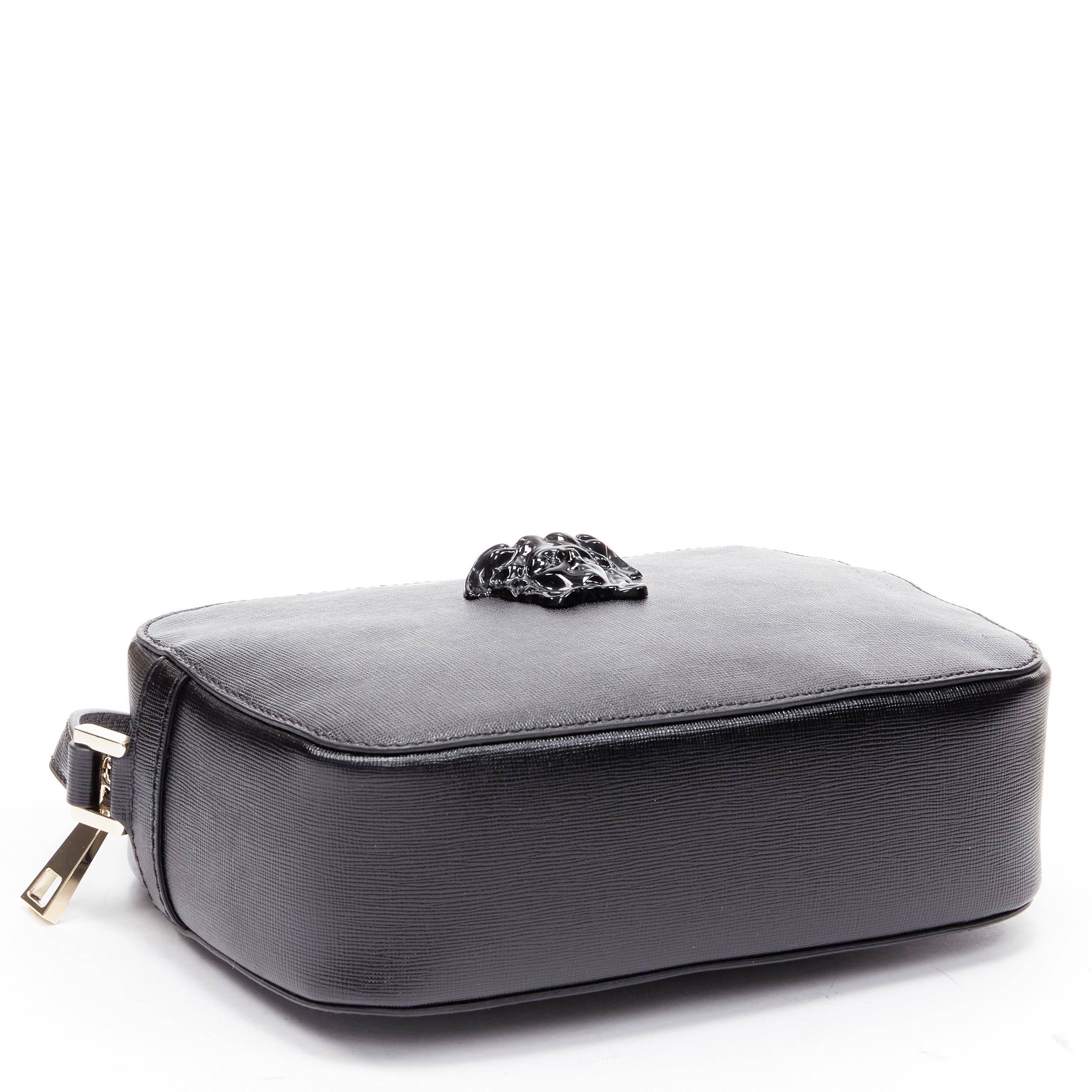 Black new VERSACE Palazzo Medusa black saffiano top zip medium crossbody camera bag