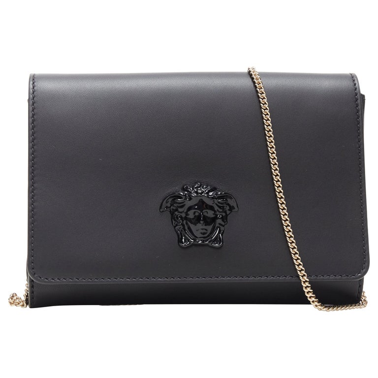 new VERSACE Palazzo Medusa black smooth leather flap shoulder chain ...