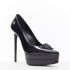 new VERSACE Palazzo Medusa black tonal triple platform point pump EU39