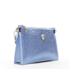 neu VERSACE Palazzo Medusa blau Kristall Strass Leder Clutch Crossbody Tasche