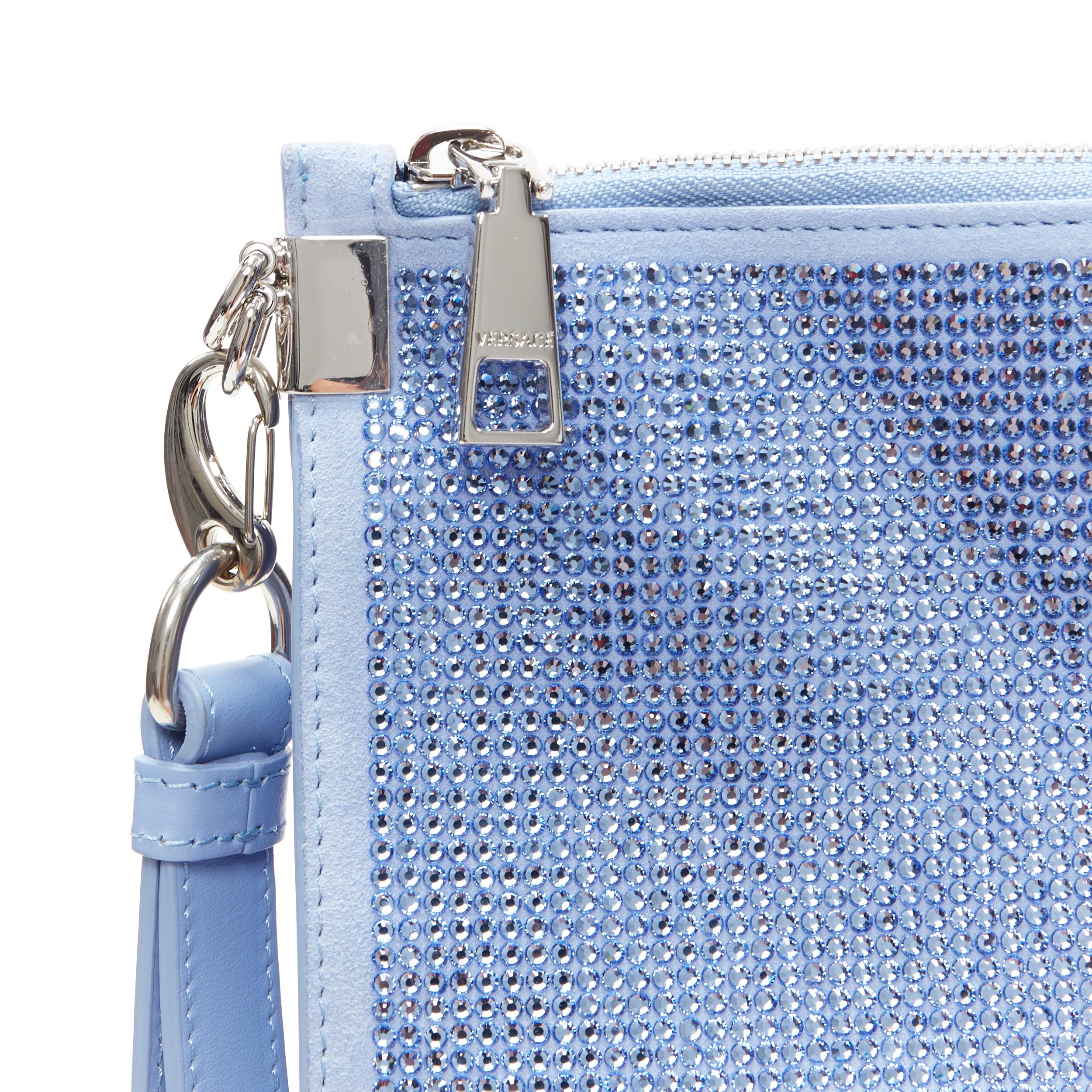 Women's new VERSACE Palazzo Medusa blue crystal strass leather clutch crossbody bag