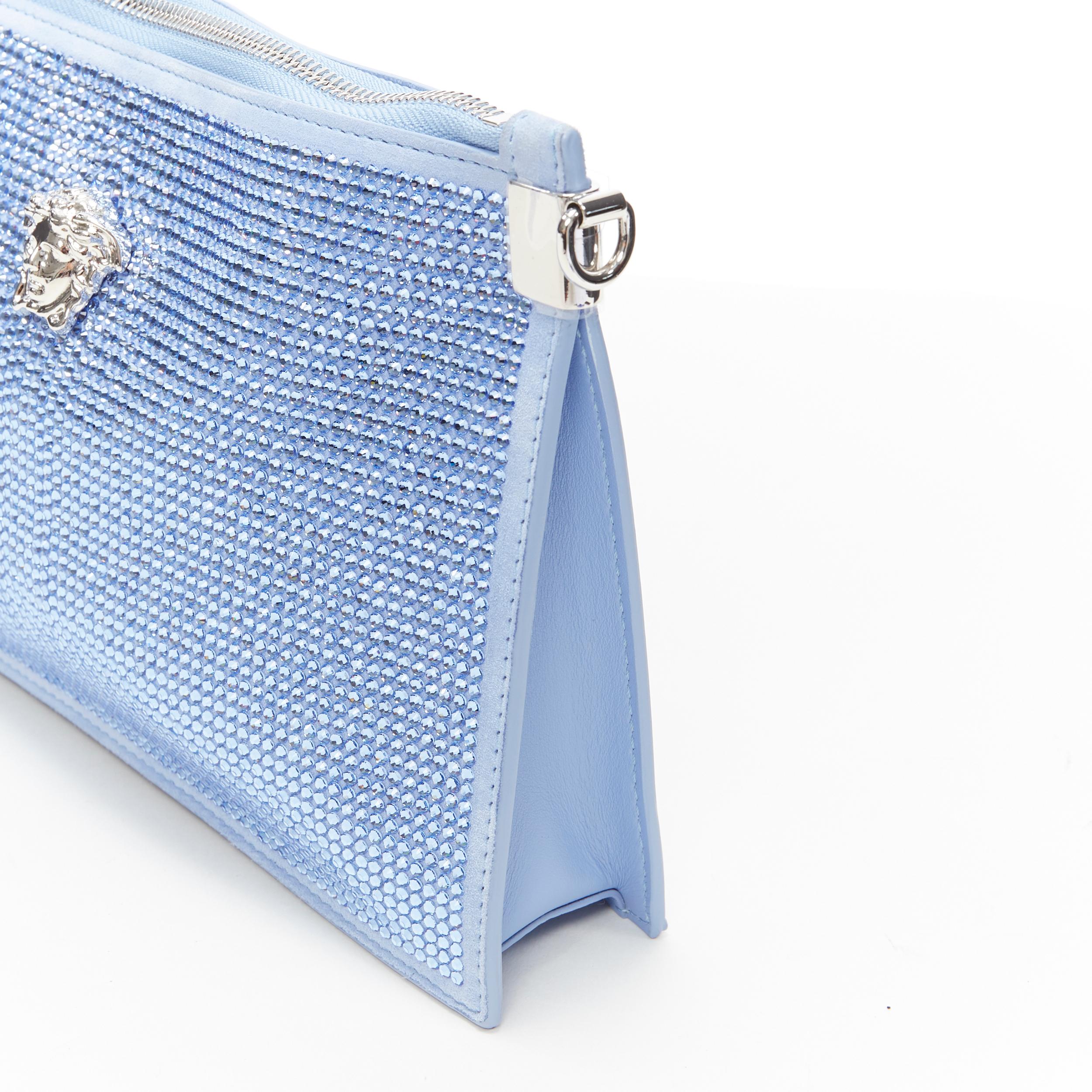 new VERSACE Palazzo Medusa blue crystal strass leather clutch crossbody bag 1