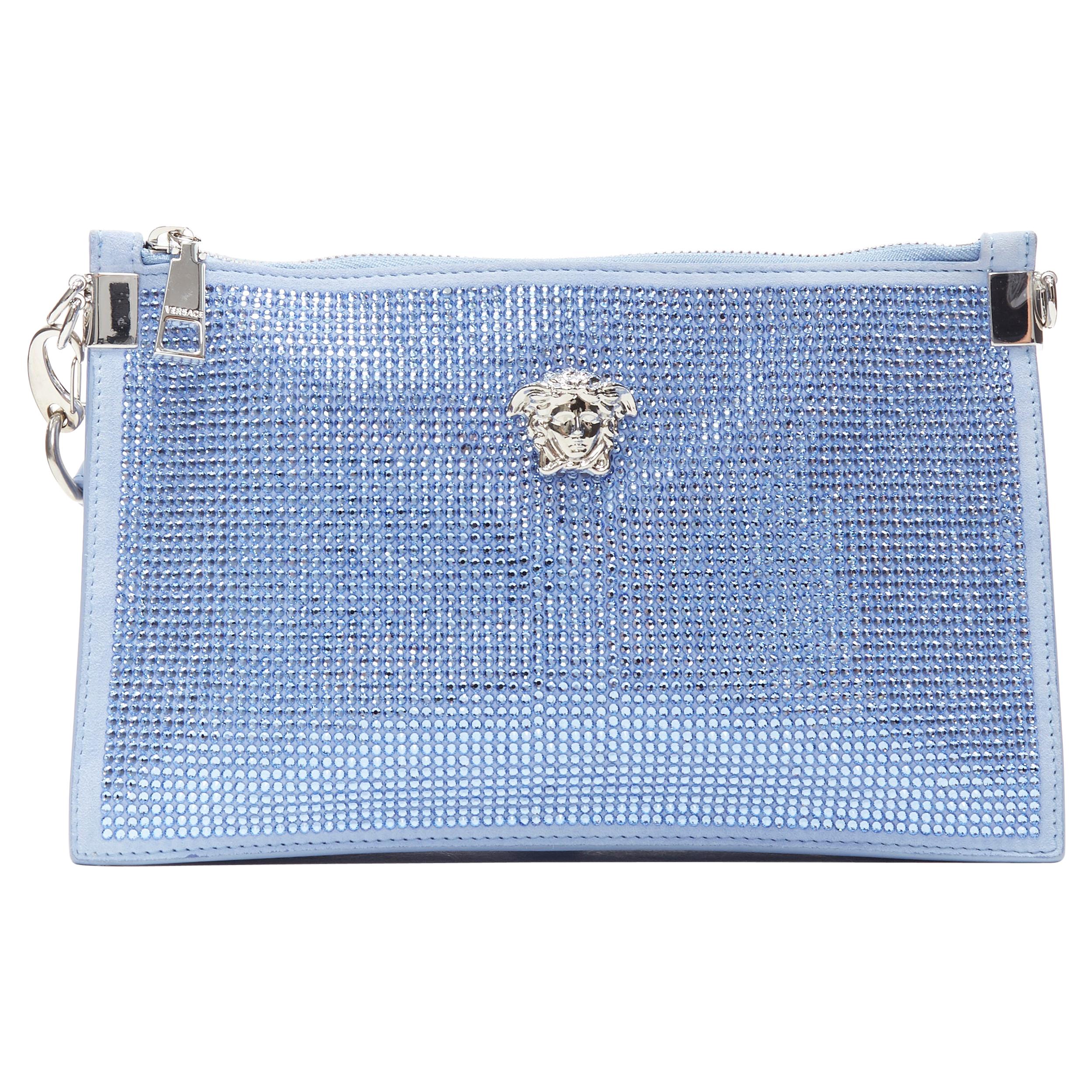 new VERSACE Palazzo Medusa blue crystal strass leather clutch crossbody bag