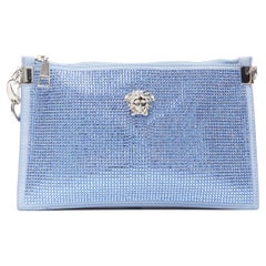 nouveau VERSACE Palazzo Medusa bleu cristal strass pochette en cuir sac crossbody